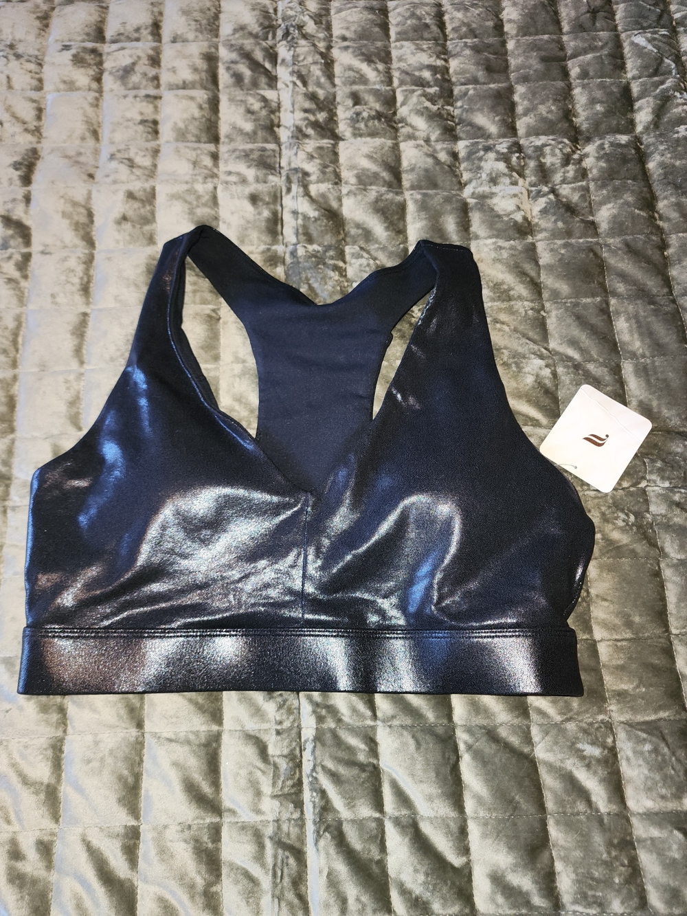 Fabletics Metallic Black Racerback Sports Bra